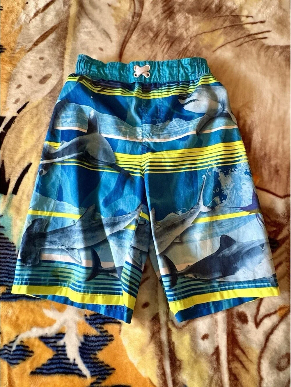 Lot of 2 Boys Shark Swim Trunks Size Medium 8 OP & Wonder Nation Mesh Lined